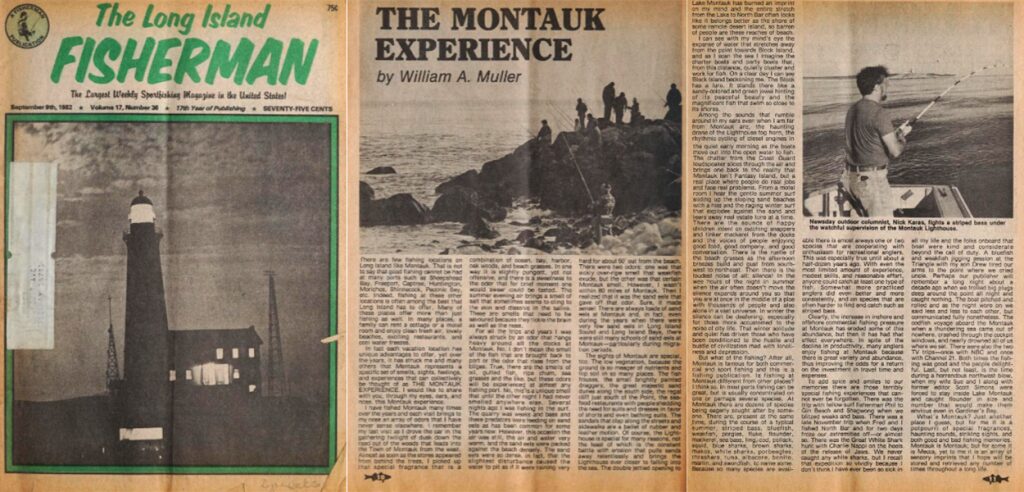 Magazine newspring cover and page spread with article about Montauk and photo of lighthouse